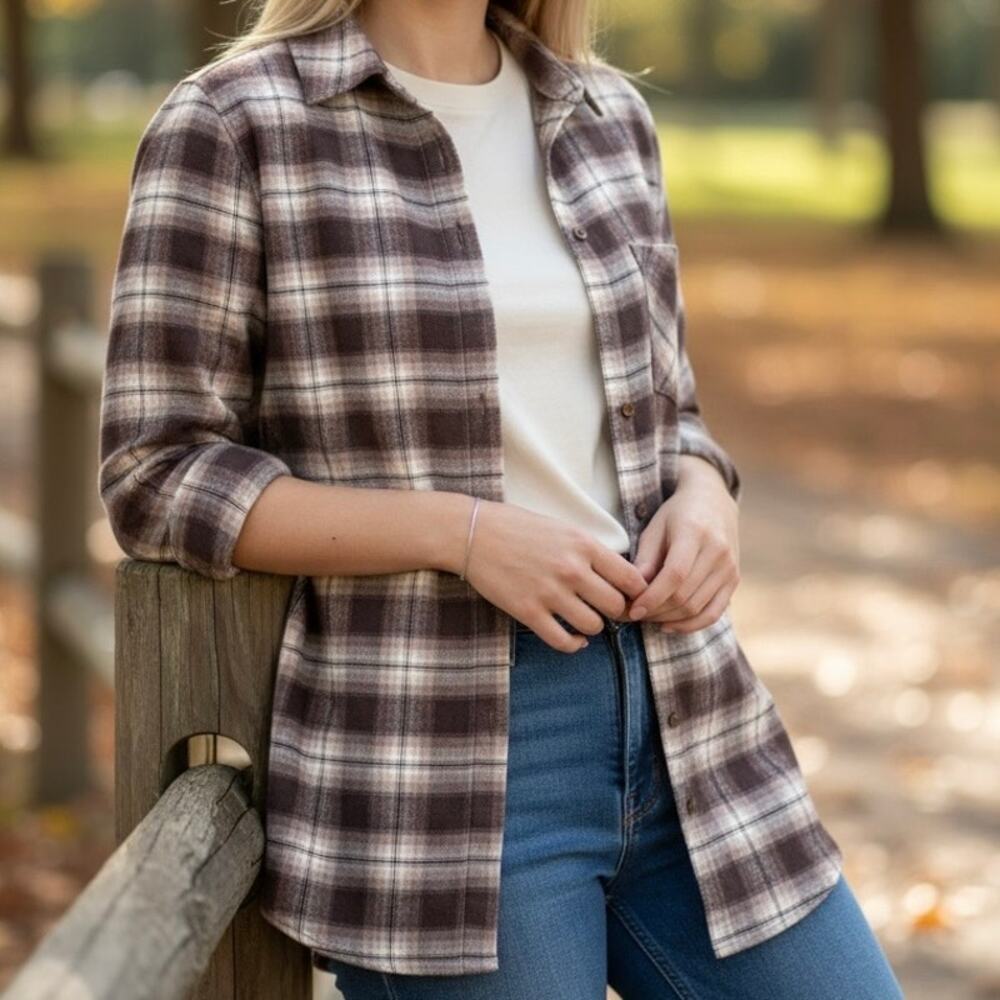 Hippie Rose Plaid Flannel Button-Down Shirt Rustic Grunge Cabincore Western SZ M